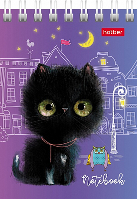 Блокнот "Hatber", 40л, А7, клетка, обложка мелованный картон, на гребне, серия "Кошарики"