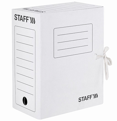 Папка архивная картонная на завязках "Staff", 325х250x150мм, 1400л, белая