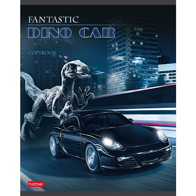 Тетрадь "Hatber", 48л, А5, клетка, лак, на скобе, серия "Dino Car"