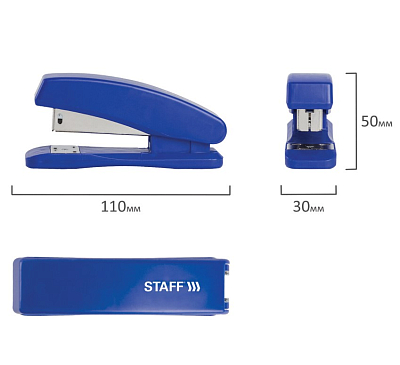 Степлер "Staff Basic", №24/6, 26/6, 20л, пластиковый корпус, металлический механизм, синий, в картонной упаковке