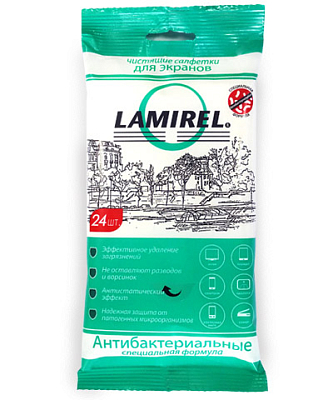 Салфетки влажные чистящие для экранов Lamirel 24шт в мягкой упаковке