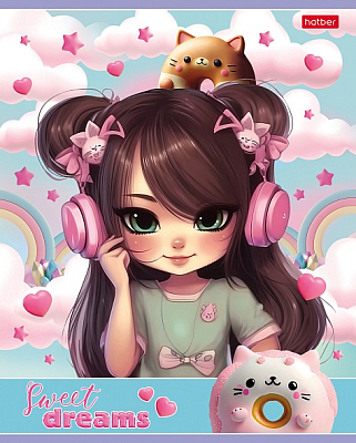 Тетрадь "Hatber", 40л, А5, клетка, на скобе, серия "Девочка-кошка"