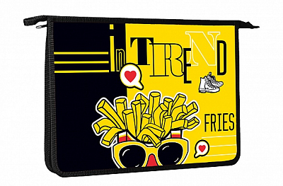 Папка пластиковая для тетрадей "Hatber", А4, 2 отделения, на молнии, серия "My Fries"