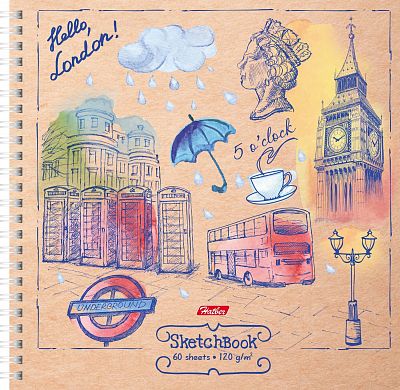 Тетрадь-SketchBook "Hatber", 60л, А4, без линовки, твёрдая обложка, на гребне, серия "Hello, England