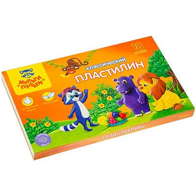 Пластилин "Мульти-Пульти", 18 цветов, 360гр, со стеком, серия "Приключения Енота", в картонной упако