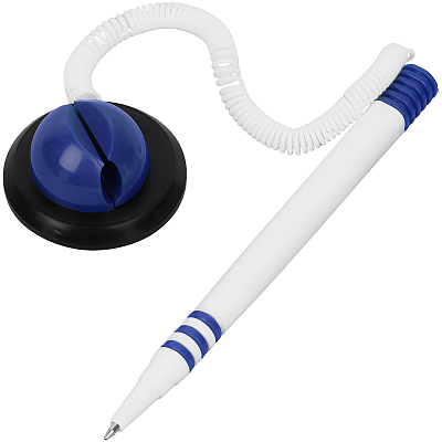 Ручка шариковая настольная "OfficeSpace", 0,7мм, синяя, белый корпус, синяя/чёрная подставка, на пружине