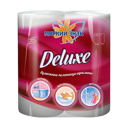 Бумажные полотенца "Мягкий знак Delux", 2 слоя, белые, упакованы по 2 рулона