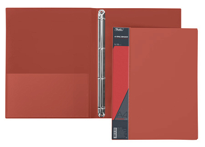Папка пластиковая "Hatber", А4, на 4-х кольцах, 700мкм, корешок 25мм, серия "Standard - Красная"