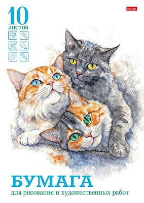 Набор бумаги для рисования и художественных работ "Hatber", 10л, А4, 220гр/м2, тиснение, в папке, серия "Любимые пушистики"