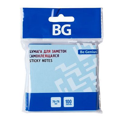 Бумага для заметок "BG", 76x76мм, 100л, голубая, клеевой край, в пакете