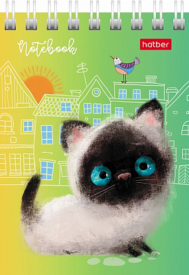 Блокнот "Hatber", 40л, А7, клетка, обложка мелованный картон, на гребне, серия "Кошарики"