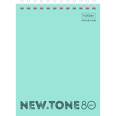 Блокнот "Hatber Premium", 80л, А6, клетка, пластиковая обложка, на гребне, серия "NewTone Pastel - Мята"