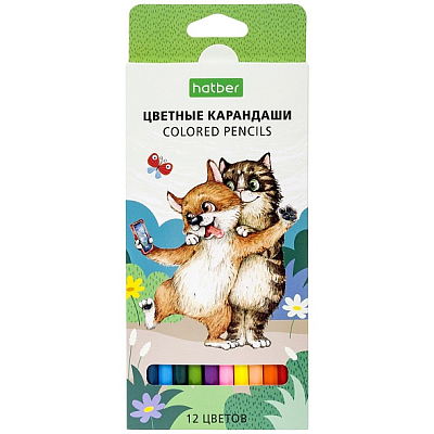 Карандаши "Hatber Eco", 12 цветов, серия "Pets Story", в картонной упаковке