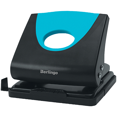 Дырокол "Berlingo Office Soft", 20л, линейка, пластиковый корпус, металлическое основание, сине-чёрный, картонная упаковка
