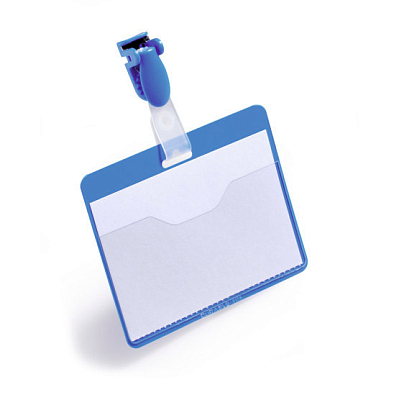 Бейдж пластиковый горизонтальный "Durable", 60x90мм, с клипом, голубой