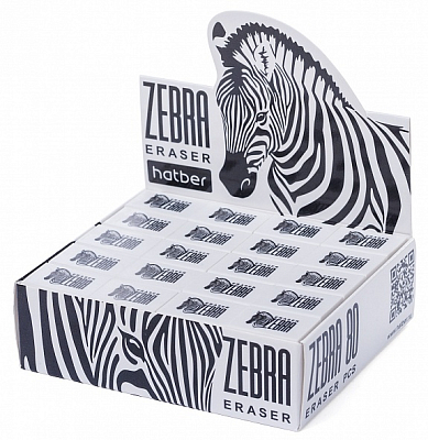 Ластик из натурального каучука "Hatber Zebra", 26х18х8мм, прямоугольный, белый