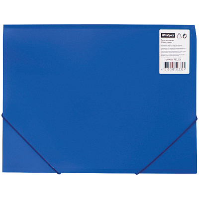 Папка пластиковая для документов "OfficeSpace", А4, 300л, 500мкм, корешок 40мм, на резинке, синяя