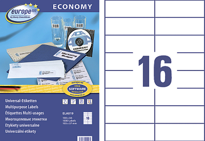 Самоклеящиеся универсальные этикетки "Avery Europe 100", 105x37мм, 16 делений, белые, 100 листов в упаковке