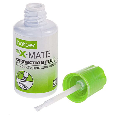 Корректирующая жидкость "Hatber X-Mate", 20мл, химическая основа, с кисточкой