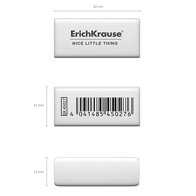 Ластик из термопластичной резины "Erich Krause Nice Little Thing", 32x15x12мм, прямоугольный, белый