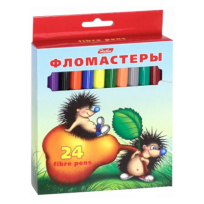 Фломастеры "Hatber", 24 цвета, серия "Ёжики", в картонной упаковке