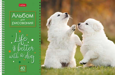 Альбом для рисования "Hatber", 40л, А4, перфорация на отрыв, на спирали, серия "Doggie - Щенки"