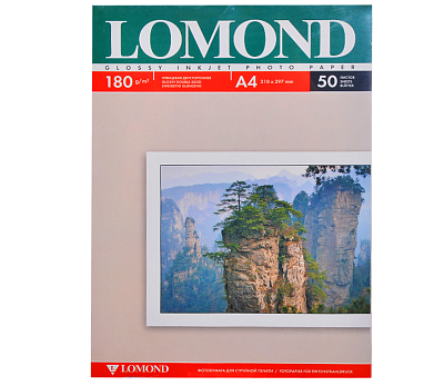 Фотобумага для струйной печати Lomond A4/180 г/м2/ 50 листов. Глянцевая двухсторонняя
