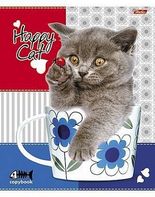 Тетрадь "Hatber", 48л, А5, клетка, блёстки, на скобе, серия "Happy Cat"