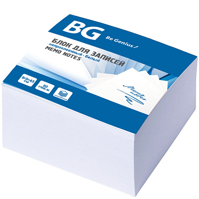 Блок бумаги для заметок "BG", 9х9х4,5см, белый, непроклеенный, в плёнке