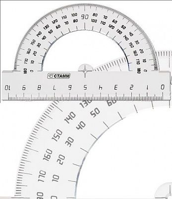 Транспортир пластиковый "Стамм", 10см, 180°, прозрачный без цвета