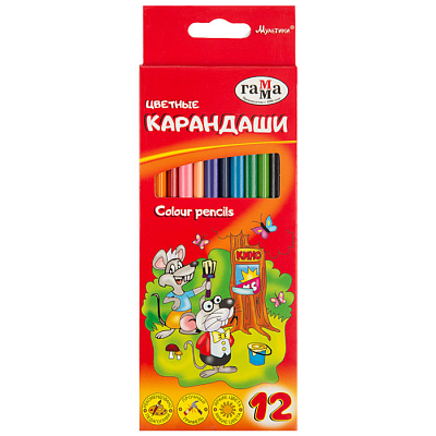 Карандаши "Гамма", 12 цветов, серия "Мультики", картонная упаковка