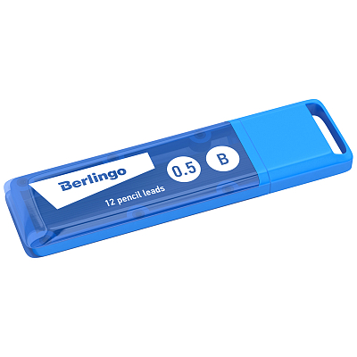 Грифели для механических карандашей "Berlingo", B, 0,5мм, 12 штук в пластиковом цветном пенале