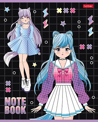 Тетрадь "Hatber", 48л, А5, клетка, лак, на скобе, серия "Неко-Тян"