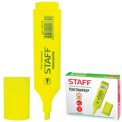 Текстовыделитель "Staff", 1-5мм, скошенный наконечник, водная основа, жёлтый