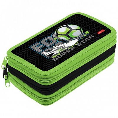 Пенал "Hatber", 190х110мм, 3 отделения на молнии, серия "Super Star Football"