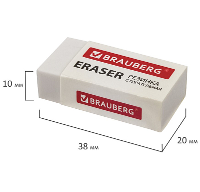 Ластик из термопластичной резины "Brauberg Simple", 38х20х10мм, прямоугольный, картонный держатель, белый