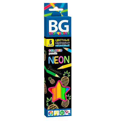 Карандаши "BG", 6 цветов, серия "Neon", в картонной упаковке