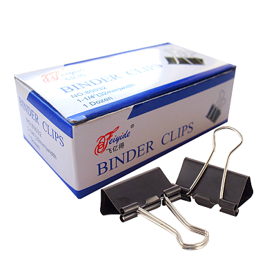 Зажимы для бумаг "Blinder Clips", 32мм, чёрные, 12шт в картонной упаковке