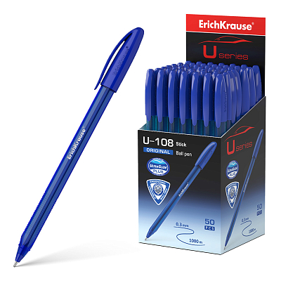 Ручка шариковая "Erich Krause U-108 Original Stick", 1мм, синяя, чернила на масляной основе, синий тонированный корпус