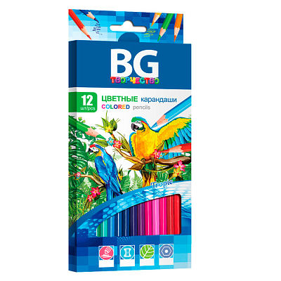 Карандаши "BG", 12 цветов, серия "Tropic", в картонной упаковке