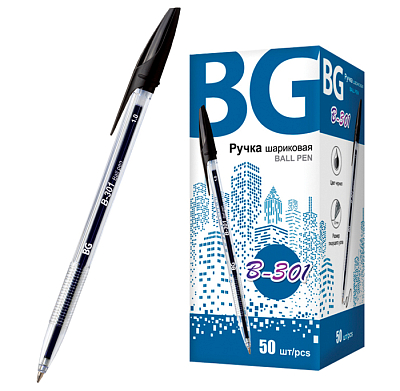 Ручка шариковая "BG B-301", 1,0мм, чёрная, прозрачный корпус