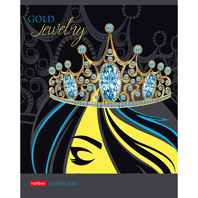 Тетрадь "Hatber", 96л, А5, клетка, лак, фольга, конгрев, на скобе, серия "Gold Jewelry"