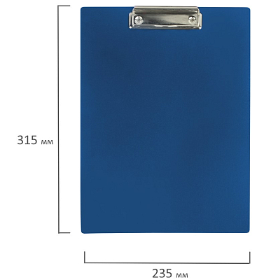 Папка-планшет пластиковая для документов "Staff", А4, 90л, 1000мкм, металлический зажим, синяя