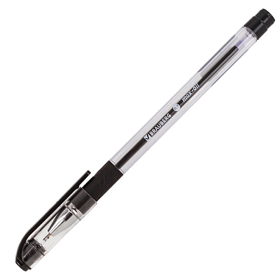 Ручка шариковая "Brauberg Max-Oil", 0,7мм, чёрная, чернила на масляной основе, резиновый грип, прозрачный корпус