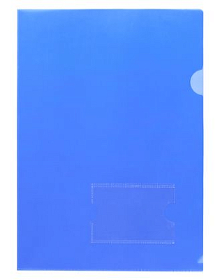 Папка-уголок пластиковая "Hatber", А4, 180мкм, с карманом для визитки, синяя