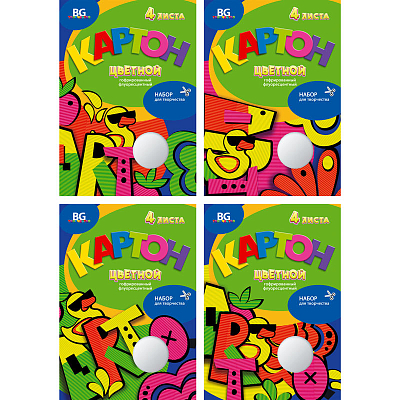 Набор цветного картона "BG", 4л, А4, гофрированный, флуоресцентный, в папке, серия "Art Duck"