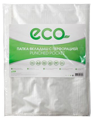 Файл-вкладыш "Hatber Eco", А3, 40мкм, 40л, перфорация, тиснение, гладкая поверхность, 50 штук в пакете