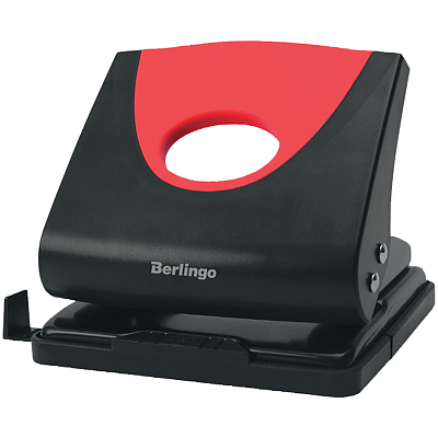 Дырокол "Berlingo Office Soft", 20л, линейка, пластиковый корпус, металлическое основание, красно-чёрный, картонная упаковка