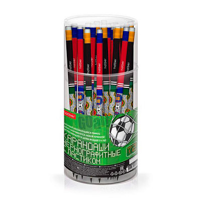 Карандаш чернографитный "Hatber Football HB", 2мм, заточенный, круглый корпус, с ластиком