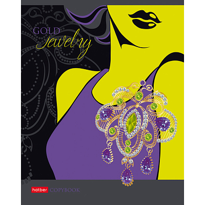 Тетрадь "Hatber", 96л, А5, клетка, лак, фольга, конгрев, на скобе, серия "Gold Jewelry"